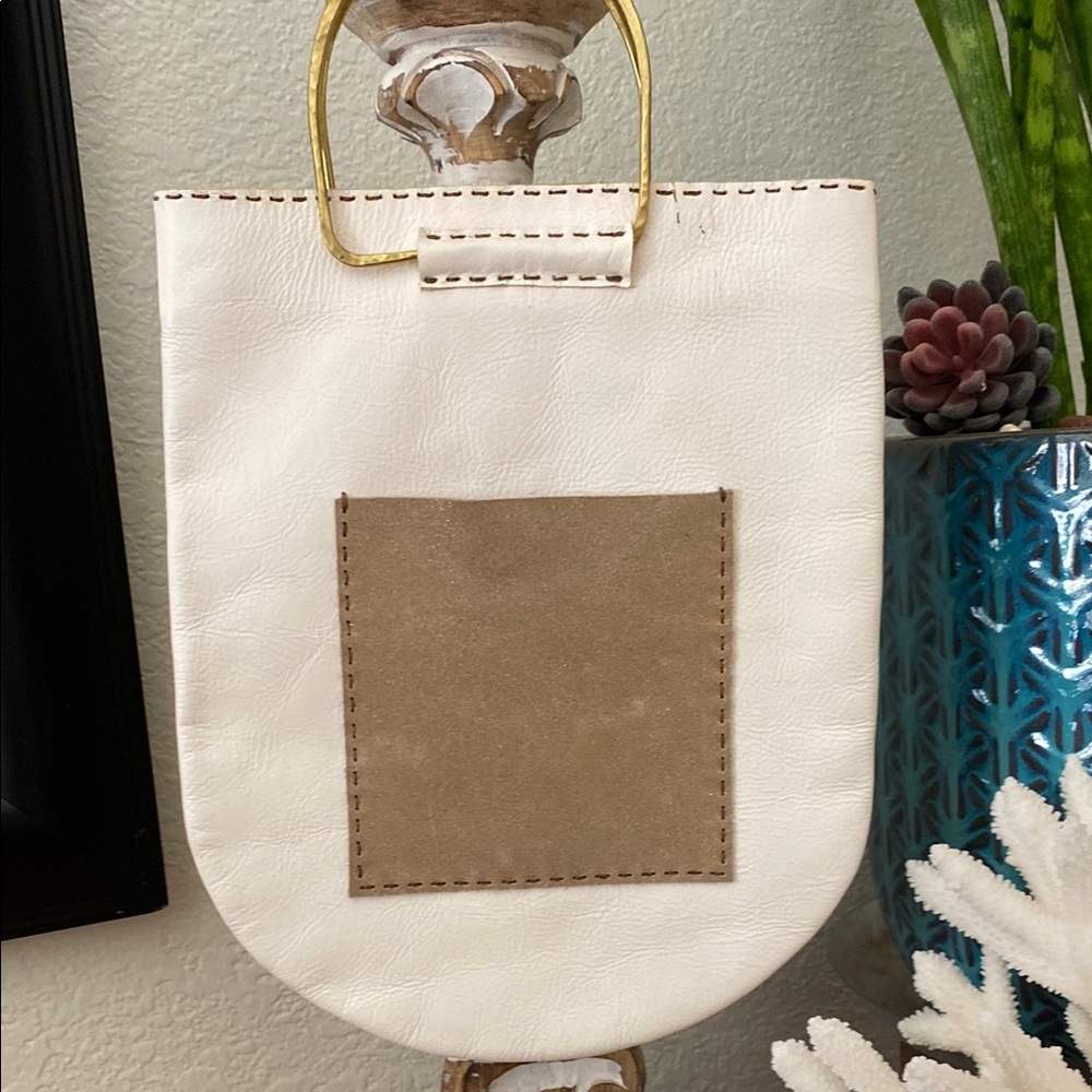 Chic White and Tan Mini Bag with Gold Handle